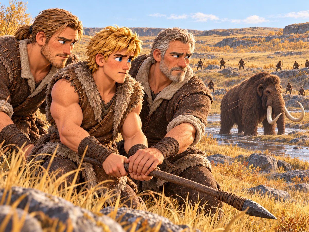 Aren and his companions watch mammoths in a fictional scene about feeling nervous