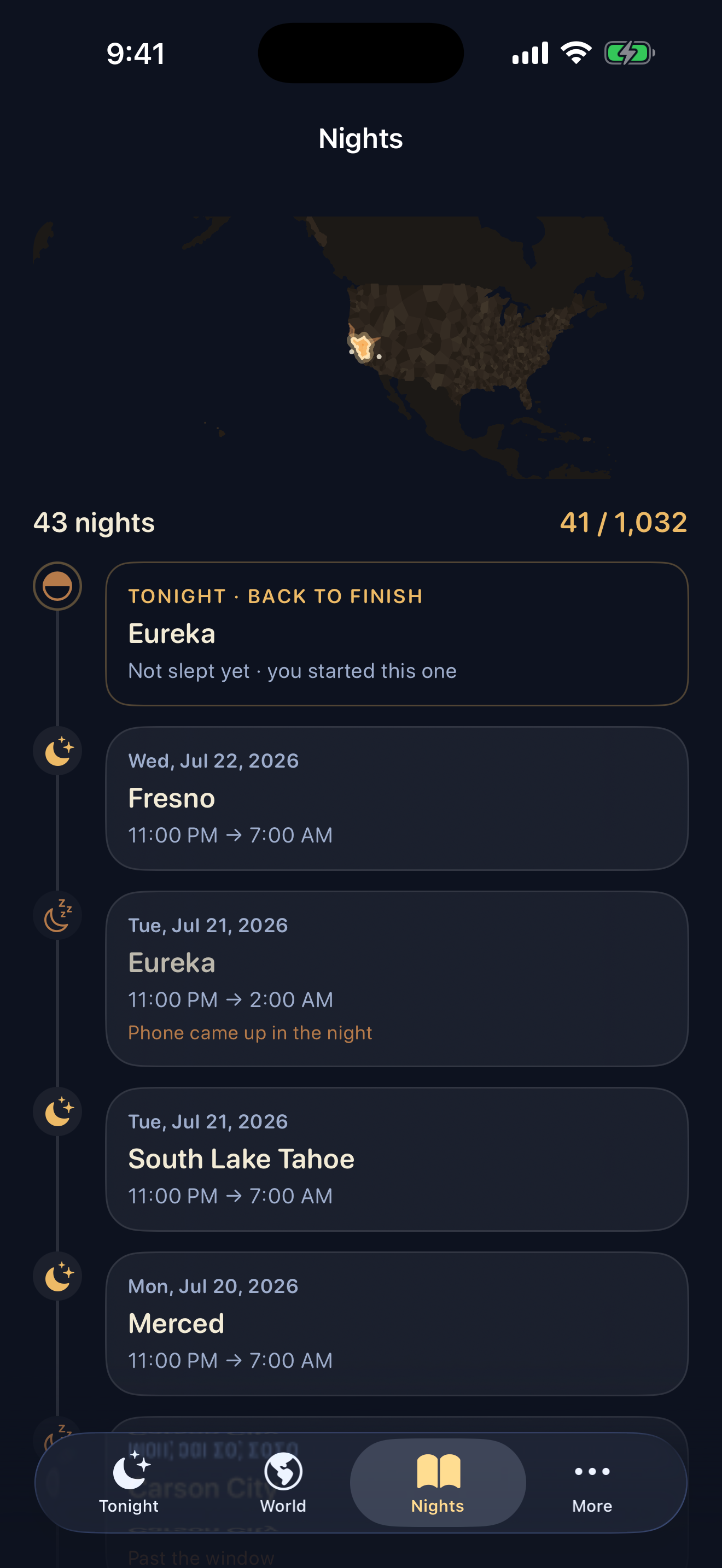 The journal — every night you kept, and where it took you.